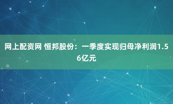 网上配资网 恒邦股份：一季度实现归母净利润1.56亿元